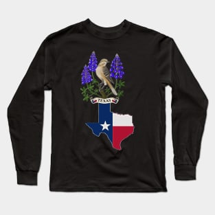 Texas state mockingbird and bluebonnet flower Long Sleeve T-Shirt